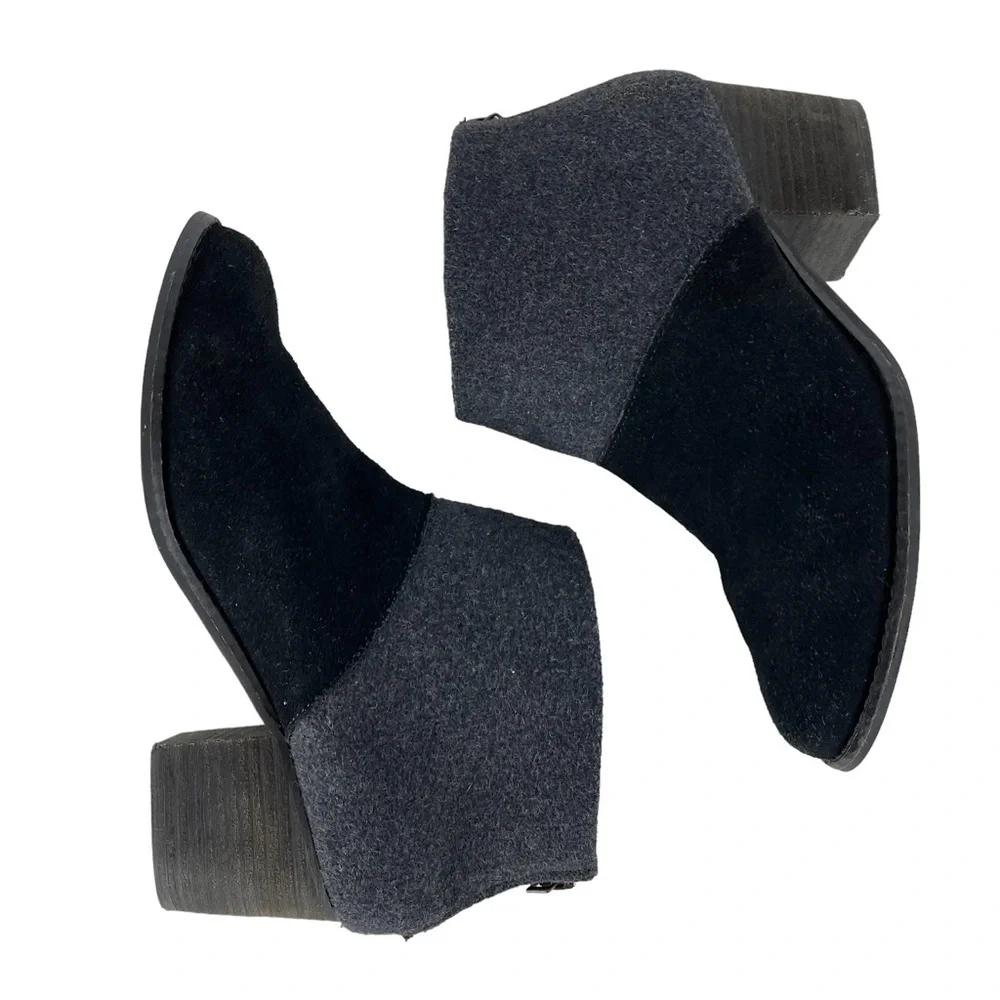 TOMS LEILA 740706 SUEDE FELT COLORBLOCK STACKED HEEL ANKLE BOOTS BOOTIES